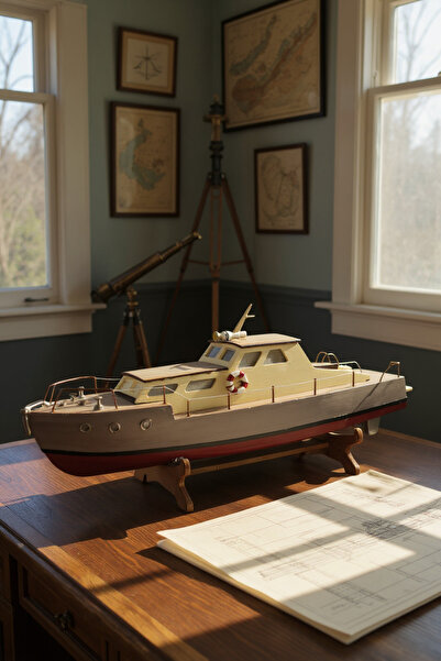 ESİ WOOD ART El Yapımı Ahşap 50 cm “Alice” Kabin Kruvazör Yat Maketi – Denizc...