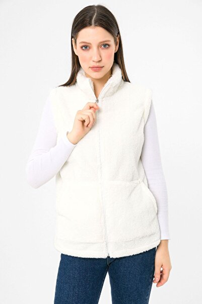 EtkiModa Жіночий бежевий жилет з високим коміром на блискавці