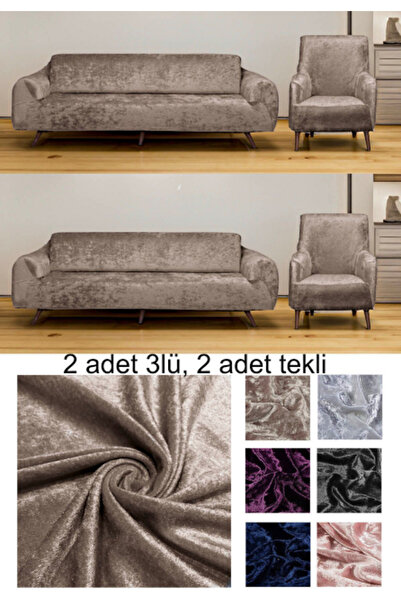 Gerbera Home Collection kadife Koltuk Örtüsü Takımı 3 3 1 1 sütlü kahve Renk