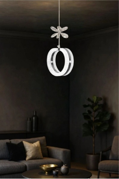 Litra Lighting Aurea Model Gümüş 3 Renk Modu Ledli Kristal Taşlı Modern Salon Mutfak Oturma Odası Sarkıt Led Avize