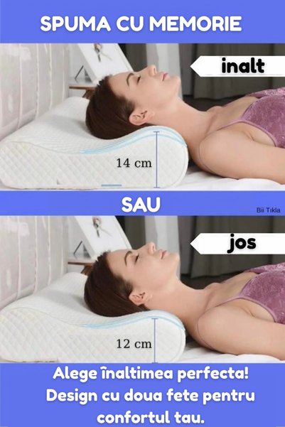 Viscomina Pernă ortopedică din spumă cu memorie vâsco pentru dureri de gât, disc cervical și suport pentru somn 60x40x14/12 cm