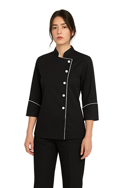 özgün üniforma سترة طهي نسائية (من قماش الألبكة) سوداء - موديل احترافي بتفاصي...