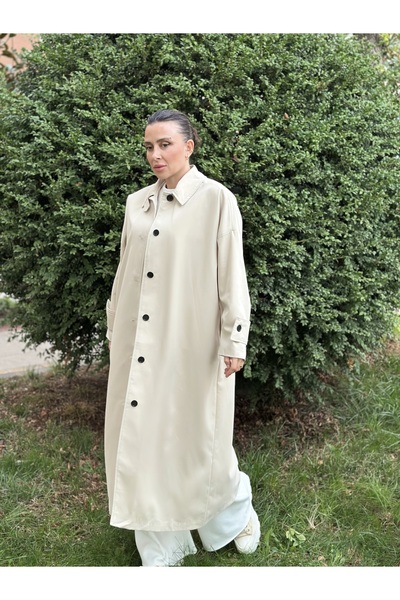AYSEGUL SOZKESEN Bej Renk Düz Model Maksi Boy İnce Astarlı Trençkot