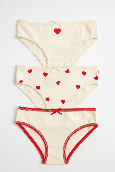 Katia&Bony Girl's Heart 3-Piece Slip Panties Ecru