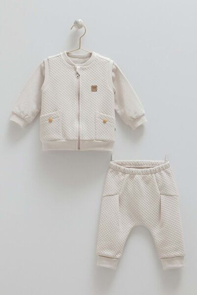 Caramell Good Vibes Vested Three-Piece Bottom-Up Set Stone