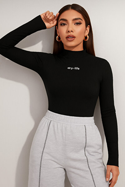 Actiwear Μπλούζα κορμάκι με ριμπ εμπριμέ μισό ζιβάγκο