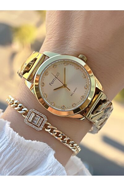 Ferrucci Çelik Kordon 2 Yıl Garantili 3 Atm Suya Dayanıklı Kadın Kol Saati+Bileklik BFC.03588.06