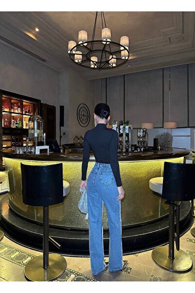 MADAME MELEK Pantaloni Palazzo Pantaloni Jean cu talie înaltă Pantaloni Denim Pantaloni Design Tesatura Importata