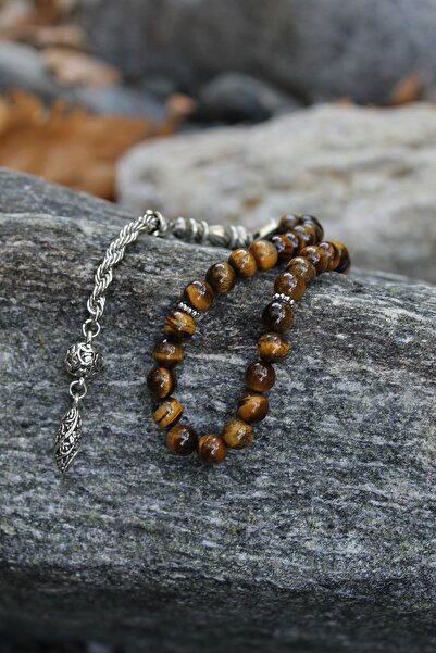 takıdükkanım Kaplan Gözü Doğaltaş Gümüş Kaplama Imame 33'lü Tesbih