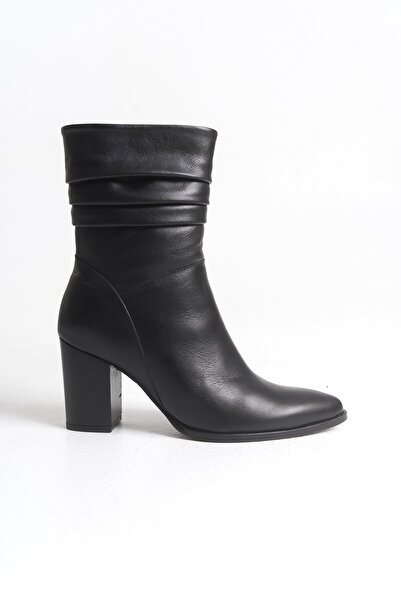 luuq shoes DAVY Μαύρες μπότες με τακούνι από γνήσιο δέρμα