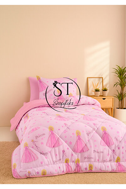 Shopyteks Tek Kişilik Prenses Desenli Çift Taraflı Wellsoft Uyku Seti (Yorgan+Çarşaf+Yastık Kılıfı)