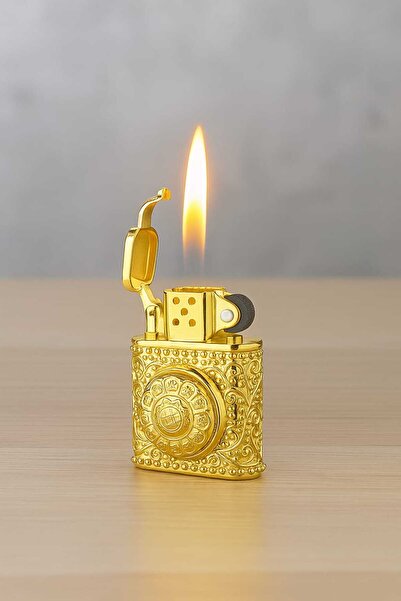 TrendÜrünlerim Yeni Tasarım Şık Stres Çarklı Siyah Renk Metal Gazlı Lüks Çakmak