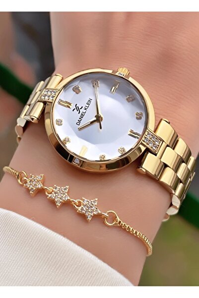 Daniel Klein Marka Altın Renk 2 Yıl Garantili Küçük Kasa Kadın Kol Saati - Bileklik Hediyeli
