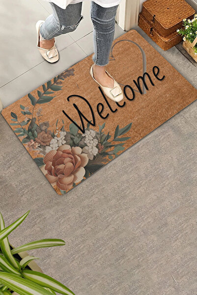 Valerine Life Ретро кафява лилия и сърце, противоплъзгаща входна постелка 45x70cm