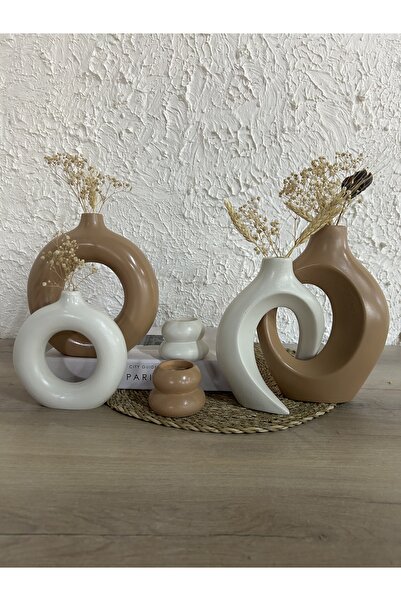 Zigzag Home Διακοσμητικό σετ βάζων και κεριών 6 τεμαχίων / Βάζο με δαχτυλίδι, βάζο με βελανιδιά, σετ κεριών τελεστικού μεγέθους