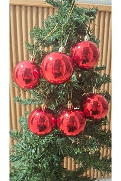 asöy Ornament strălucitor cu bile roșie Cici Big Sphere de 6 cm - Set de 6 or...