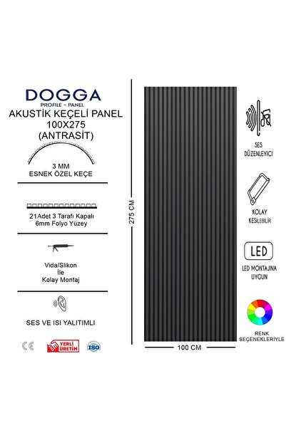 DOGGA PROFILE-PANEL Ahşap Akustik Duvar Paneli 100x280 Cm Dekoratif Keçeli Duvar Paneli Mdf 100x280