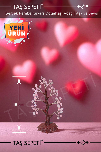 TAŞ SEPETİ Gerçek Pembe Kuvars Doğal Taşı Ağaç Aşk ve Sevgi Çekici Mutluluk Ağacı 15 Cm