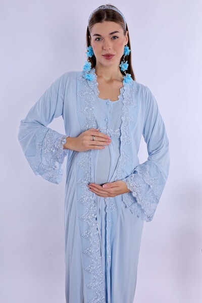 Effortt Women's Blue Maternity Nightgown Dressing Gown