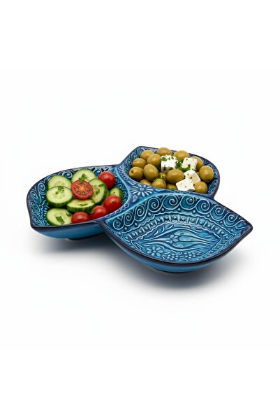 sharp&art Hand Processed Ceramic Breakfast Bowl, Biscuit Bowl, Sauce Bowl, 3 Compartments, for Practical Use, 6 Different Models