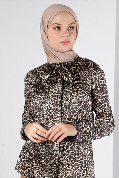 Alvina Leopard Patterned Satin Blouse 43410