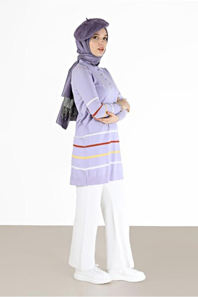 Alvina RENKLİ ŞERİT DETAYLI POLO YAKA TRİKO TUNİK 42019