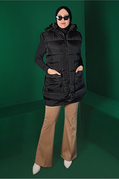 TRENDTESETTÜR Жіночий чорний жилет з підтягнутим поясом і кишенями 1010