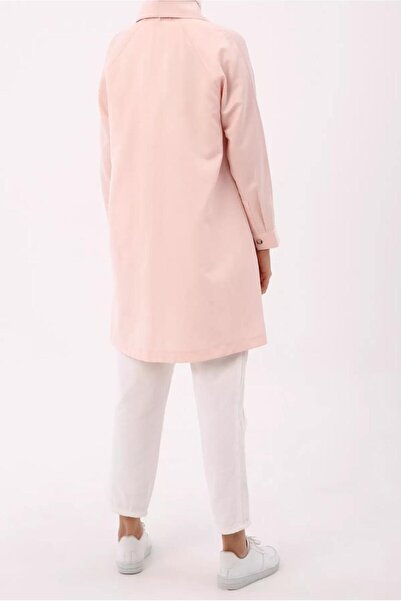 TRENDTESETTÜR Women's Pink Polo Collar Buttoned Pocket Detailed Tunic 12005