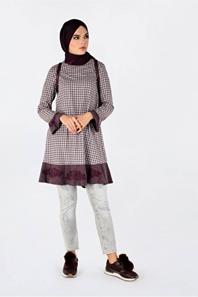 Alvina 4793 Model Gingham Pattern - Flounce Skirt and Embroidered Tunic