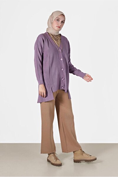 TRENDTESETTÜR Women's Purple (LILA) Buttoned Basic Cardigan 94541