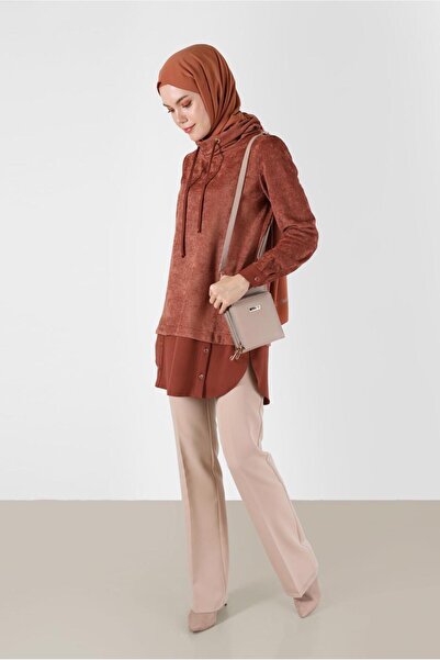Alvina GÖMLEK PARÇA DETAYLI DEGAJE YAKA ŞÖNİL KADİFE TUNİK 42397