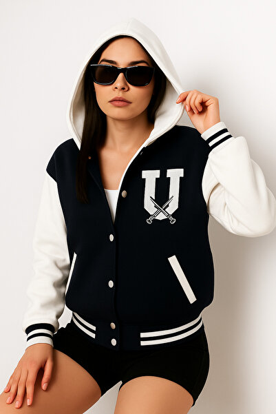 beuivo سترة جامعية بقلنسوة مطبوعة باللونين الأسود والأبيض للجنسين من الولايات المتحدة الأمريكية