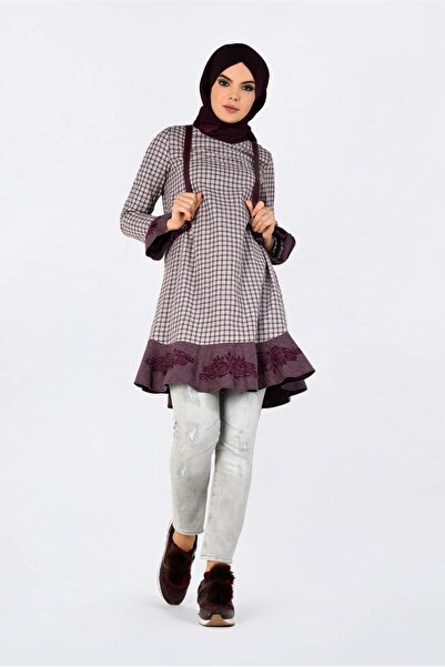 Alvina 4793 Model Gingham Pattern - Flounce Skirt and Embroidered Tunic