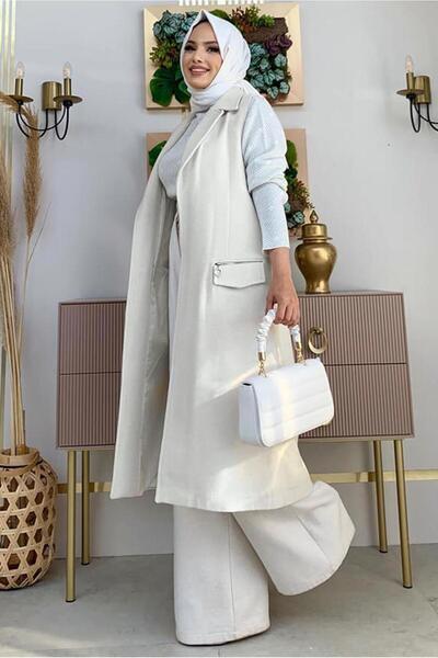 TRENDTESETTÜR WOMEN'S Ecru BELLOWED BUCKET VEST T 1277