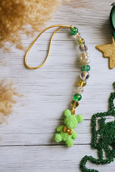 Brenida Pistachio Green Resin Teddy Bear Charm Pearl and Heart Beads Phone La...
