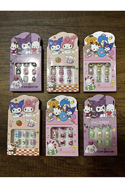 synshop 1 Paket Kuromi Sanrio Çocuk Takma Tırnak Yapışkanlı