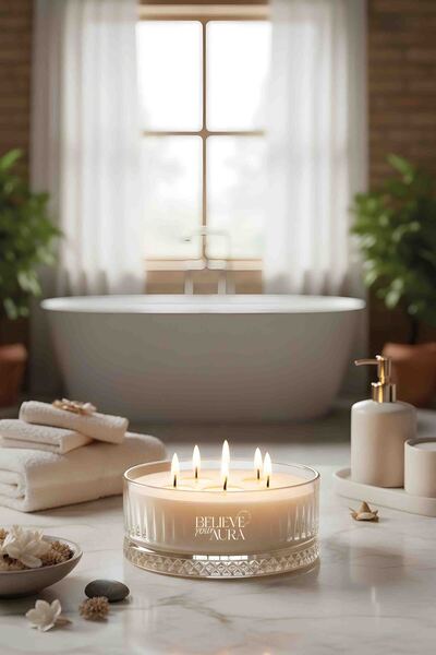 Believe Your Aura Sandal Ağacı Kokulu Mum - %100 Doğal Soya Mumu Dekoratif Ve Aromaterapi Kokulu Mum - 500 cc