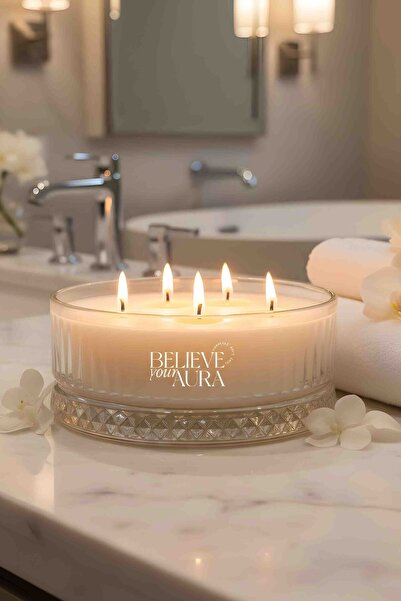 Believe Your Aura Sandal Ağacı Kokulu Mum - %100 Doğal Soya Mumu Dekoratif Ve Aromaterapi Kokulu Mum - 500 cc