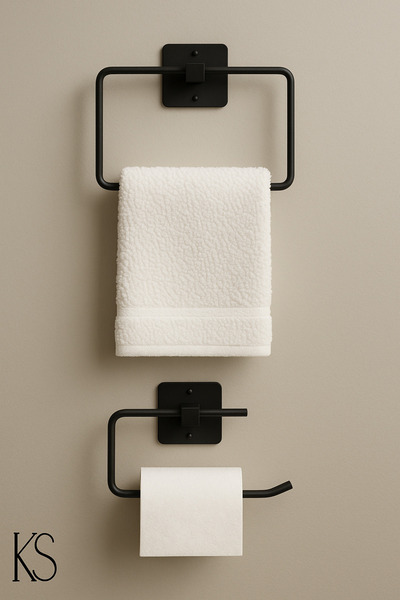 KILINÇ STORE Yapışkanlı Siyah Kare Havluluk Wc Tuvalet Kağıtlık Havlu Askısı Banyo Askısı