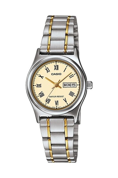 Casio Altın Sarısı Gümüş Renk Çelik Kordon Takvimli Kol Saati