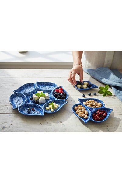 sharp&art Ceramic Snack Bowl and Breakfast Set - 3 Pieces and 6 Pieces, Embossed Pattern, 2 Different Color Options