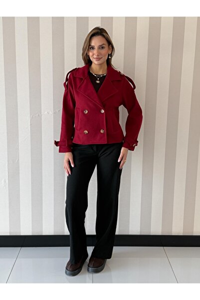 ELSEBUTİKTR Short Oversize Cashmere Double-Breasted Coat Jacket Women's Coat