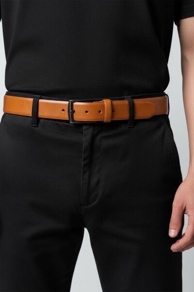 Gesa حزام جلد صناعي كلاسيكي للرجال مقاس 3.5 سم