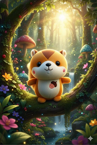 Pufline Sevimli Sincap Peluş Oyuncak (Kuyruk Dahil 15cm)