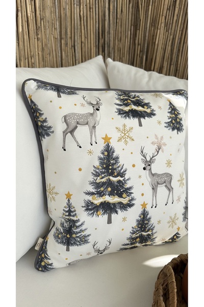 Decamor home New Year Themed Gazelle Patterned White Gray Gold Throw Pillow C...