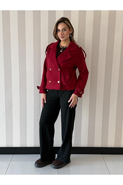 ELSEBUTİKTR Short Oversize Cashmere Double-Breasted Coat Jacket Women's Coat