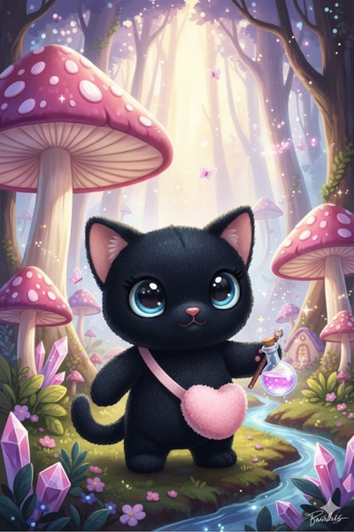 Pufline Siyah Peluş Kedi Oyuncak Sevimli Çantalı Kedi