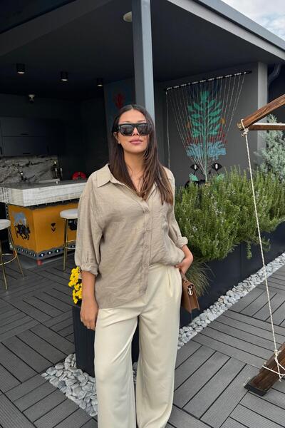 Güneş Oversize Linen Textured Shirt