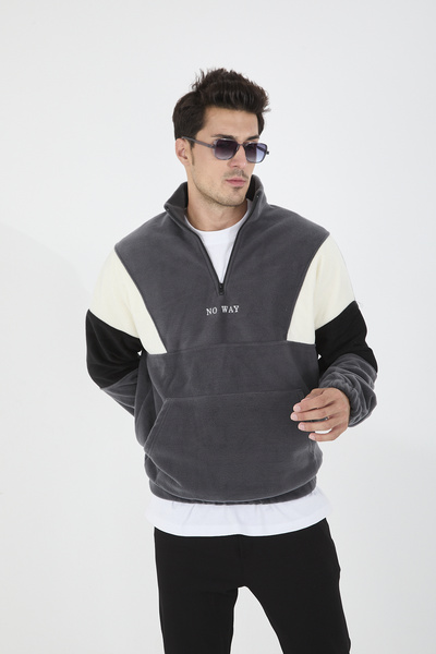 JR Boutique Erkek Yarım Fermuarlı Polar Sweatshirt Önden Cepli
