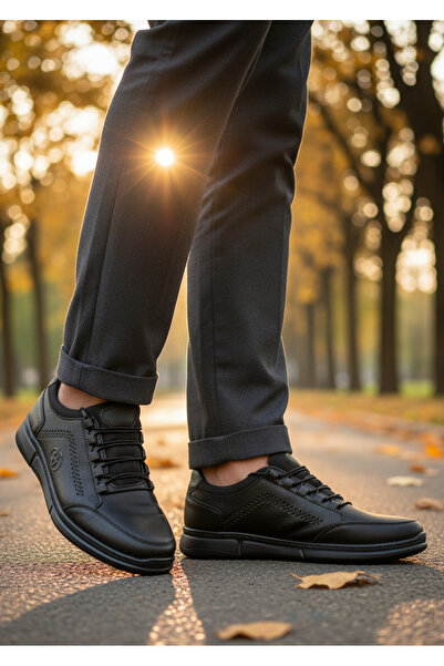 ULUSOY 900 hakiki deri erkek siyah topuk jelli ortopedik taban güniük hafif taban ayakkabı